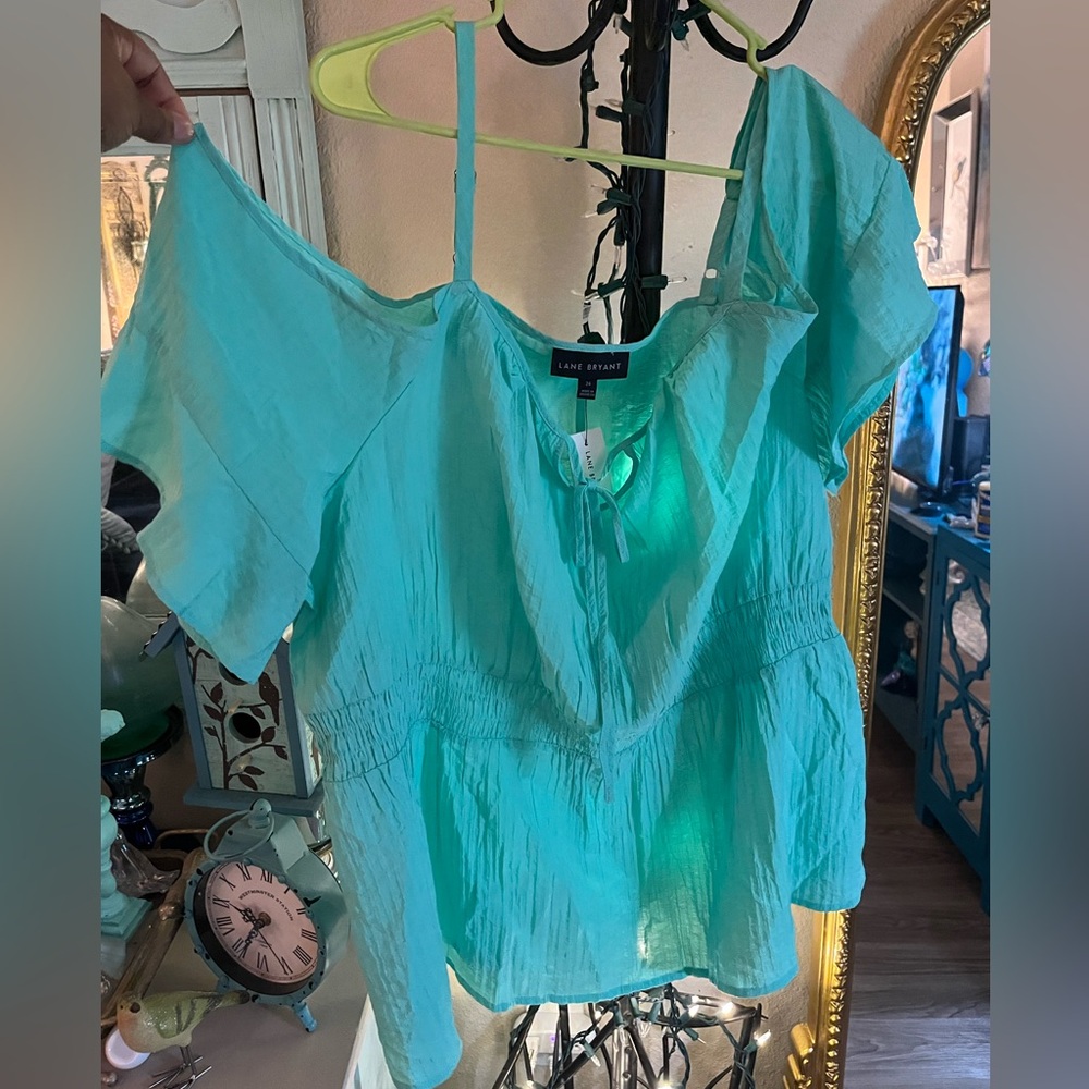 Lane Bryant Seafoam Off the Shoulder Blouse Sz 24 - Picture 6 of 12